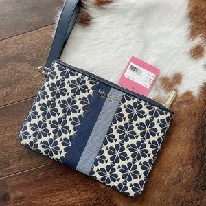 Kate spade flower jacquard stripe pouch wristlet